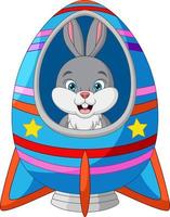 Cartoon little bunny in a rocket vector