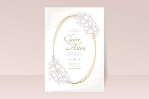 Wedding invitation template with floral outline decoration vector