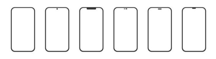 Set realistic smartphone blank screen, phone mockup isolated on white background. Template for infographics or presentation UI design interface. vector