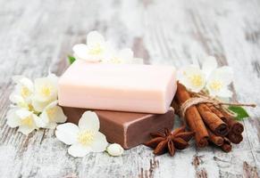 Handmade soap and jasmine flowers photo