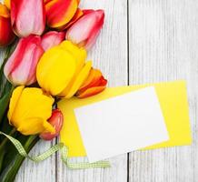 Spring tulips flowers and card photo