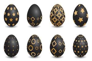 Black easter egg with gold pattern decoration vector