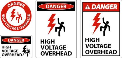 Danger High Voltage Overhead Sign On White Background vector