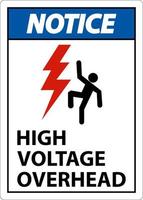 Notice High Voltage Overhead Sign On White Background vector