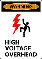 Warning High Voltage Overhead Sign On White Background vector