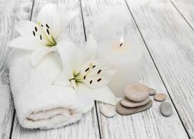 Spa products with white lily photo