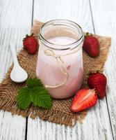 yogurt with fresh strawberries photo