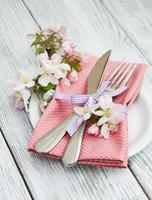 table setting with spring blossom photo