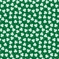 St Patricks Day pattern with shamrocks silhouettes. Seamless green background and clover leaves. Saint Patricks holiday party backdrop. Vector flat illustration