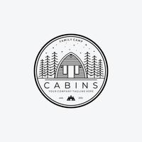 Emblem of Cabin Logo Line Art Design Vector Illustration Icon, Wooden Cabin, Cabin Forest, Cottage, Wood Cabin