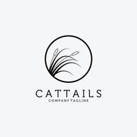 Cattails Logo Vector Design Vintage Illustration, Floral Inspiration, Clever Reed Logo