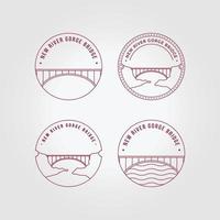 Emblem New River George Bridge Logo Line Art Vector Illustration Design