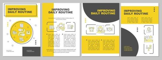 Improving daily routine yellow brochure template. Life harmony. Booklet print design with linear icons. Vector layouts for presentation, annual reports, ads. Arial, Myriad Pro-Regular fonts used