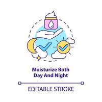 Moisturize both day and night concept icon. Beauty tip. Skincare routine abstract idea thin line illustration. Isolated outline drawing. Editable stroke. Roboto-Medium, Myriad Pro-Bold fonts used vector