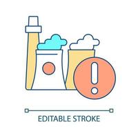 Industrial air pollution RGB color icon. Prevent global warming. Atmosphere contamination. Greenhouse effect. Isolated vector illustration. Simple filled line drawing. Editable stroke. Arial font used