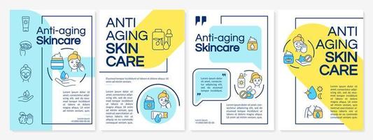 Anti-aging skincare blue and yellow brochure template. Booklet print design with linear icons. Vector layouts for presentation, annual reports, ads. Questrial-Regular, Lato-Regular fonts used