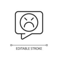 Complaint pixel perfect linear icon. Negative feedback on service. Dissatisfied customer. Thin line illustration. Contour symbol. Vector outline drawing. Editable stroke. Arial font used