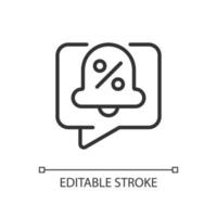 Sales and discount notifications pixel perfect linear icon. Online shopping. Internet mailing. Thin line illustration. Contour symbol. Vector outline drawing. Editable stroke. Arial font used