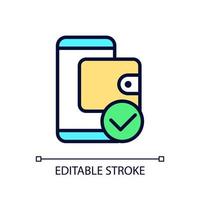 E wallet payment pixel perfect RGB color icon. Electronic account. Online money transaction. Mobile banking. Isolated vector illustration. Simple filled line drawing. Editable stroke. Arial font used