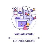 Virtual events concept icon. Advertisement campaign. Marketing trend abstract idea thin line illustration. Isolated outline drawing. Editable stroke. Arial, Myriad Pro-Bold fonts used vector