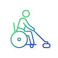 Wheelchair curling gradient linear vector icon. Adaptive sport discipline. Team competition. Sportsman with disability. Thin line color symbol. Modern style pictogram. Vector isolated outline drawing