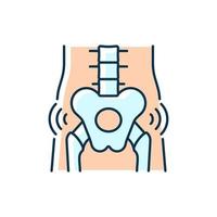 Hips rheumatism RGB color icon. Degenerative joint disease. Intense pain. Cartilage in hip worn away. Severe discomfort. Autoimmune condition. Isolated vector illustration. Simple filled line drawing