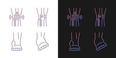 Arthritis leg pain gradient icons set for dark and light mode. Degenerative joint disease. Thin line contour symbols bundle. Isolated vector outline illustrations collection on black and white