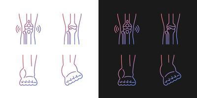 Arthritis leg pain gradient icons set for dark and light mode. Degenerative joint disease. Thin line contour symbols bundle. Isolated vector outline illustrations collection on black and white