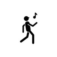 Whistle black glyph icon. Bad habit. Person walking merrily and whistling melody. Habitual patterns of human behavior. Silhouette symbol on white space. Vector isolated illustration