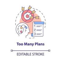 Too many plans concept icon. Life disbalance and overwork abstract idea thin line illustration. Isolated outline drawing. Editable stroke. Roboto-Medium, Myriad Pro-Bold fonts used vector