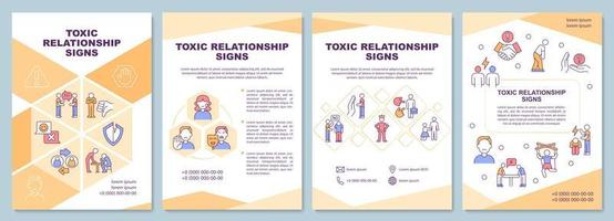 Toxic relationship signs brochure template. Define domestic abuse. Flyer, booklet, leaflet print, cover design with linear icons. Vector layouts for presentation, annual reports, advertisement pages