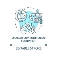 Smaller environmental footprint blue concept icon. Sustainable producing abstract idea thin line illustration. Isolated outline drawing. Editable stroke. Roboto-Medium, Myriad Pro-Bold fonts used vector