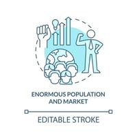 Enormous population and market turquoise concept icon. Large consumer market abstract idea thin line illustration. Isolated outline drawing. Editable stroke. Roboto-Medium, Myriad Pro-Bold fonts used vector