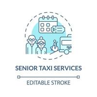 Senior taxi service turquoise concept icon. Set up delivery business abstract idea thin line illustration. Isolated outline drawing. Editable stroke. Roboto-Medium, Myriad Pro-Bold fonts used vector