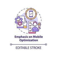 Emphasis on mobile optimization concept icon. Ad channel. Marketing trend abstract idea thin line illustration. Isolated outline drawing. Editable stroke. Arial, Myriad Pro-Bold fonts used vector