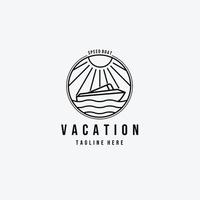 Lancha rápida vacaciones logo vector ilustración diseño línea arte emblema