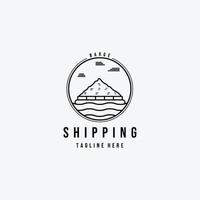 Sea Transportation Barge Boat Logo Vector Illustration Design Line Art Emblem