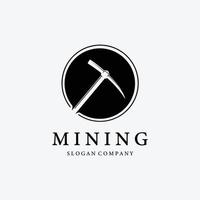 minería de logotipo simple con ilustración de diseño de vector de piqueta vintage, concepto de excavadora, concepto minimalista de minería