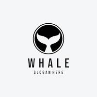 Emblem of Whale Tail Logo Vector Vintage, Design and Illustration of Humpback Whale in Deep Water