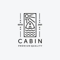 emblema del diseño vectorial del logotipo de la línea de cabina, ilustración del concepto de cabaña y agua minimalista y simple vector