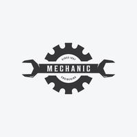 Minimalist Spanner Wrench Gear Logo, Engineering Mechanical Tools Design Vector, Illustration Vintage of Automotive Garage Concept vector