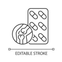 Joint support linear icon. Medication for better joint mobility and flexibility. Thin line customizable illustration. Contour symbol. Vector isolated outline drawing. Editable stroke