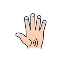 Thumb arthritis RGB color icon. Degenerative changes in joints. Osteoarthritis in thumb. Cartilage degeneration. Enlarged joint appearance. Isolated vector illustration. Simple filled line drawing