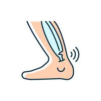 Joint strains RGB color icon. Muscles overstretching. Extreme pain. Abnormal tendon stretch. Musculoskeletal injury. Ankle ligaments tearing. Isolated vector illustration. Simple filled line drawing