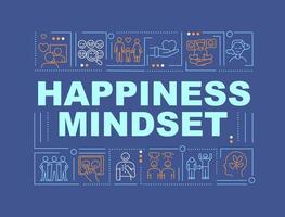 Happiness state of mind word concepts banner. Positive thinking. Infographics with linear icons on blue background. Isolated creative typography. Vector outline color illustration with text