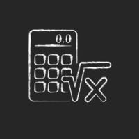 Algebra chalk white icon on dark background. Calculator, radical symbol. Mathematical calculations. Solving equation. Algebra classes in school. Isolated vector chalkboard illustration on black