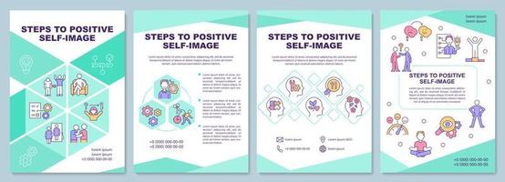 Steps to positive self-image brochure template. Self-acceptance. Flyer, booklet, leaflet print, cover design with linear icons. Vector layouts for presentation, annual reports, advertisement pages