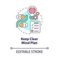 Keep clear mind plan concept icon. Mental health and balance abstract idea thin line illustration. Isolated outline drawing. Editable stroke. Roboto-Medium, Myriad Pro-Bold fonts used vector