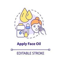 Apply face oil concept icon. Cosmetic product. Skincare routine procedure abstract idea thin line illustration. Isolated outline drawing. Editable stroke. Roboto-Medium, Myriad Pro-Bold fonts used vector