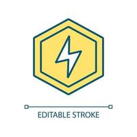 Electricity RGB color icon. Flash lightning. Thunderstorm. Power and energy symbol. Electric current. Isolated vector illustration. Simple filled line drawing. Editable stroke. Arial font used